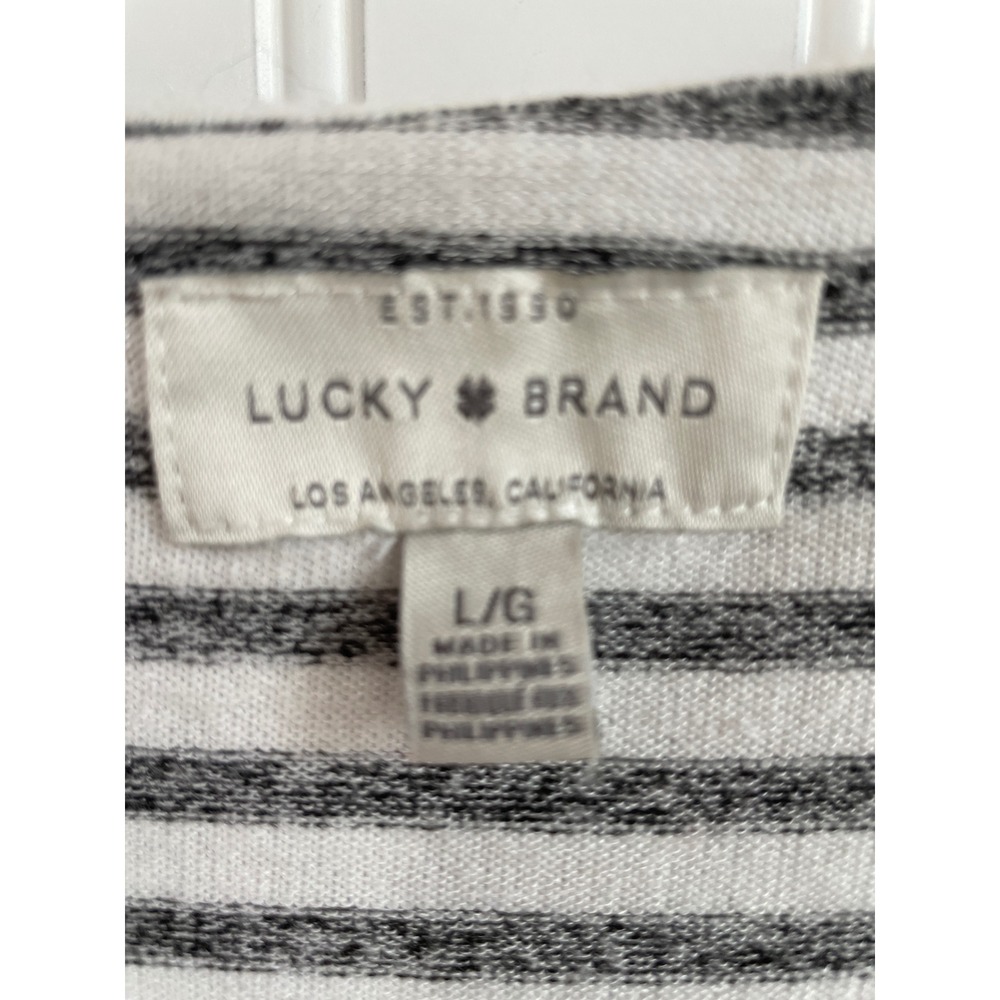 Lucky Brand Womens Striped Hooded Pullover V-Neck Lightweight Sweater Grey Large - Picture 6 of 10